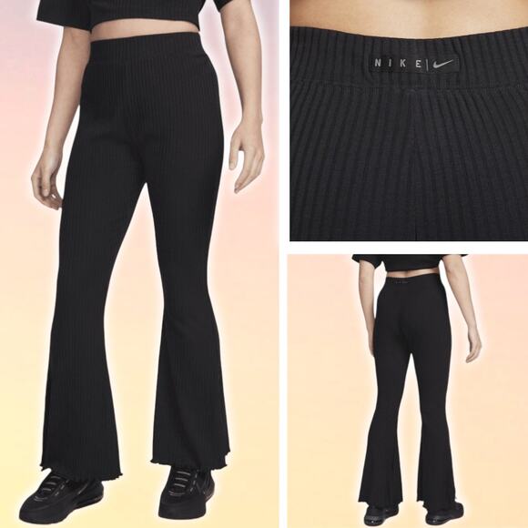 Nike Pants - NIKE Women's High Waisted Ribbed Flare Leg Jersey Pants In Black Size Small